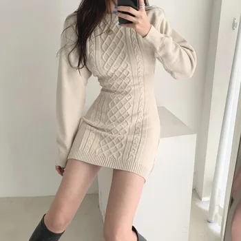 2020 Nou De Toamnă De Primăvară De Moda Sexy Cauzalitate Rochii De Sex Feminin Slim Cu Maneca Lunga Elegante Mama O De Gât Subțire Stil Coreean Rochie E6