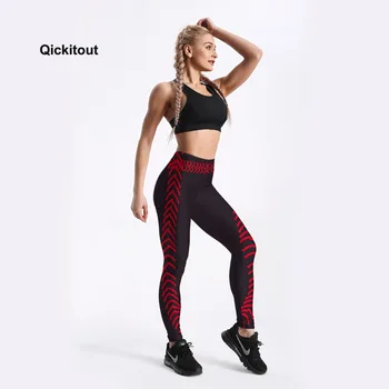 Qickitout Noua Moda Femei Jambiere Săgeată Tipărite Roșu Culoare Negru Design Pantaloni De Antrenament De Fitness Jambiere Subțire De Fată Punk Jambiere