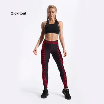 Qickitout Noua Moda Femei Jambiere Săgeată Tipărite Roșu Culoare Negru Design Pantaloni De Antrenament De Fitness Jambiere Subțire De Fată Punk Jambiere