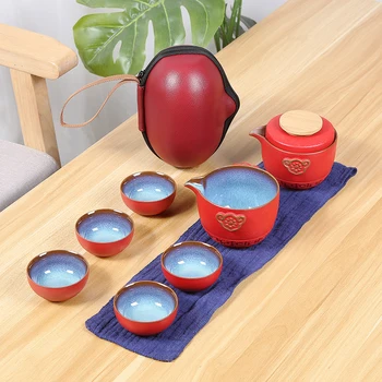 Portable set de Ceai include 1 Ceainic 5 Cești de ceai ,Frumos și ușor ceainic ceainic,China Travel Ceramic Portabil Teaset gaiwan