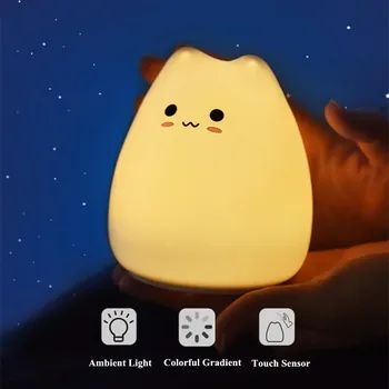 Cat a CONDUS Lumina de Noapte cu Senzor Tactil Desene animate pline de culoare Silicon Lampă Alimentat de la Baterie Dormitor Lampă de Noptieră pentru Copii pentru Copii Cadouri pentru Copii