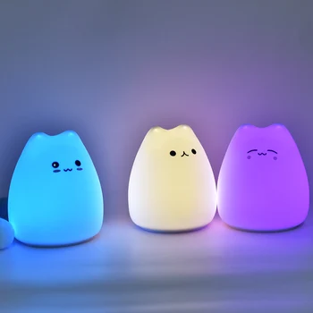 Cat a CONDUS Lumina de Noapte cu Senzor Tactil Desene animate pline de culoare Silicon Lampă Alimentat de la Baterie Dormitor Lampă de Noptieră pentru Copii pentru Copii Cadouri pentru Copii
