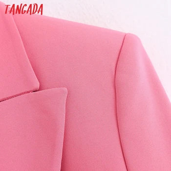 Tangada Femei Roz Vintage Blazer Coat Breasted Dublu Maneca Lunga 2020 Moda de sex Feminin de Îmbrăcăminte exterioară Topuri Chic BE823