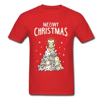 Meowy Catmas T-shirt Kawaii Barbati Topuri Desene animate Tricou de Craciun Om de Îmbrăcăminte Pisici Tipărite Teu Negru Tricou Amuzant