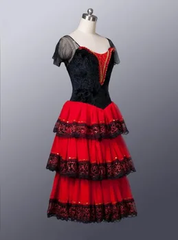 Don Quijote Adult Roșu de Balet Romantice spaniolă Kitri Rochie de Balet femei Profesionale Tutu Balet, Dans spaniol Costum pentru fete