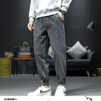 Hybskr Partea Japoneză Scrisoarea Imprimate Bărbați Denim Joggeri 2020 Streetwear Talie Elastic Om Liber Jeants de sex Masculin Casual Pantaloni Cargo 5XL