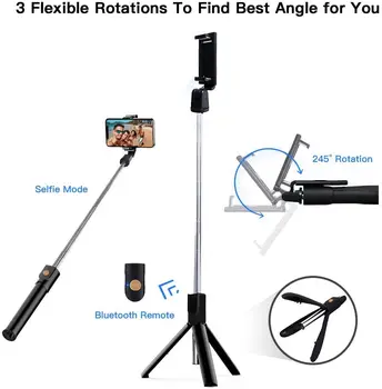 3 în 1 Selfie Stick Extensibil Selfie Stick Trepied cu Detasabila Bluetooth de la Distanță fără Fir Suport de Telefon pentru telefon