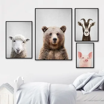 Urs, Tigru, Porc, Capră, Leu Oaia Nordică Postere Si Printuri De Arta De Perete Panza Pictura Animale Imagini De Perete Pentru Copii Copil De Cameră Decor