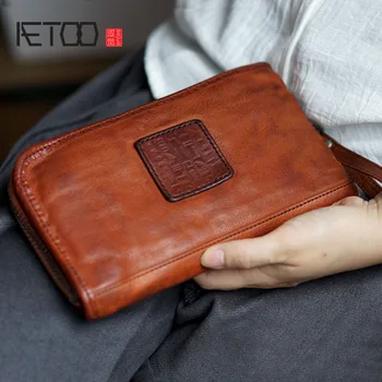 AETOO Vintage handmade din piele piele de vacă secțiunea lung bărbați și femei neutru portofel geanta genti hand-made vechi vintage