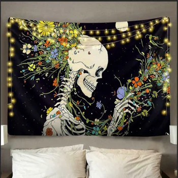 Soarele craniu psihedelice tapiserie cameră tapiserie mare hippy decor vrajitoare pe perete haunted mansion astrologie decor faza de luna NOUA