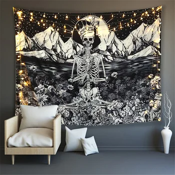 Soarele craniu psihedelice tapiserie cameră tapiserie mare hippy decor vrajitoare pe perete haunted mansion astrologie decor faza de luna NOUA