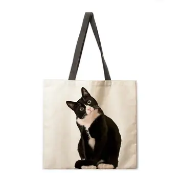 Geantă de cumpărături pliabilă pisică neagră geantă de mână doamna geantă de umăr doamna de agrement geantă de mână, geantă de mână de plajă în aer liber