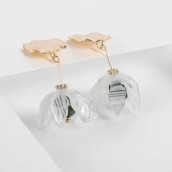 Moda Lung Acrilice Acetete Transparent Floare Picătură Cercei Rotunde de Metal de Aur Minge Verde Rășină Agățat Cercei Bijuterii pentru Femei