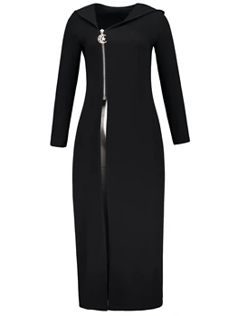 Femei Lung Trenci Ofițeresc Cu Gluga Negru Gotic De Moda De Îmbrăcăminte De Primăvară Fermoar Mare Împărțit Doamnelor Subțire Goth Strada Palton Casual