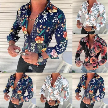 Camisa Masculina Cămașă Hawaiană Oameni De Cauzalitate Florale Imprimate Tricou Cu Maneci Lungi, Se Potrivesc Slim Flori Streetwear Bluza De Sus