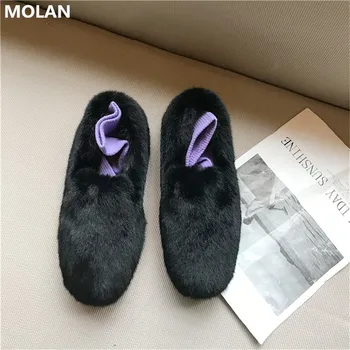 MOLAN Caldă Moale, Păr de Iepure Blană de Apartamente Pantofi Femei 2020 Iarnă Brand de Moda Fierbinte Confortabil Fund Rotund Toe Mocasini zapatos de mujer