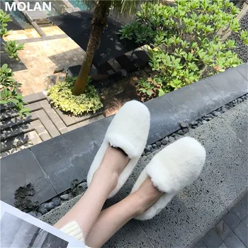 MOLAN Caldă Moale, Păr de Iepure Blană de Apartamente Pantofi Femei 2020 Iarnă Brand de Moda Fierbinte Confortabil Fund Rotund Toe Mocasini zapatos de mujer