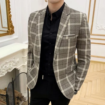 2019 primăvară carouri clasic Sacou barbati Britanic Slim business casual sacou costum de moda pentru bărbați singură cataramă sacou de nunta M-3XL