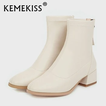 KemeKiss Femei Glezna Cizme De Moda Cu Fermoar Toc Gros Pantofi De Iarna Femeie Caldă Scurt De Boot Doamnă Birou De Zi Cu Zi Încălțăminte Mărimea 31-43