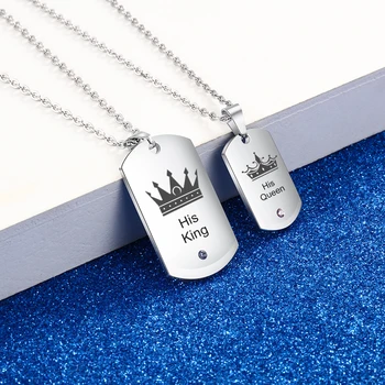 Personalizate Coliere de Moda din Oțel Inoxidabil Bijuterii DIY Regele & Regina Piatra Pandantiv Aniversare Promit Cadou pentru Cupluri