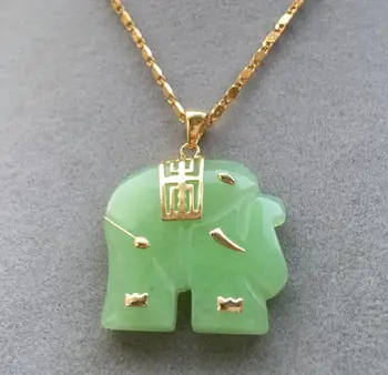 Transport gratuit>>>Asia NATURALE jad verde Elefant Pandantiv Colier