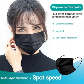 10-200Pcs/Negru Bule de Gura Masca de Unică folosință Non împletit 3 Straturi Straturi Mască cu Filtru Respirabil Earloops Măști Anti-Poluare Masti de Praf
