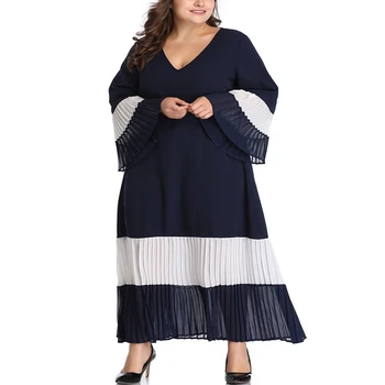 Toamna de mari dimensiuni rochie 4XL-8XL bust 136CM moda pentru femei V-neck maneca lunga contrast de culoare de potrivire cutat rochie de cusut