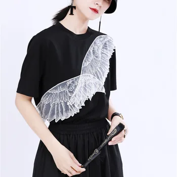 Aripi de înger Broderie tricouri Femei Vrac Gât Rotund Maneca Scurta de Moda de Vară 2020 femeie T-shirt