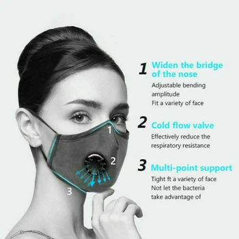 Anti Mască de Praf mascherine Reutilizabile PM2.5 Poluarea Față Măști de Protecție Filtru de Carbon activ Supapa Masque Bumbac Masca maska