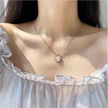 Vintage Roz Transparent Inima Pandantiv Din Metal Pentru Femeile Romantice, Elegante Cadouri Partid Harajuku Cravată Colier Moda Bijuterii Nou