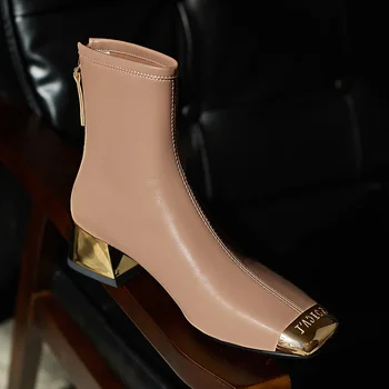 Brand tesatura stretch glezna cizme pentru femei de metal square toe tocuri inalte pantofi femei cu toc scock cizme doamnelor pantofi de partid pompa