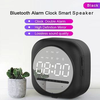 Fără fir Bluetooth Boxe Oglindă Ceas Deșteptător Caseta de Sunet de pe Desktop Subwoofer LED-uri de Muzică MP3 Player, Card TF Bass Speaker-Ceas de Masa