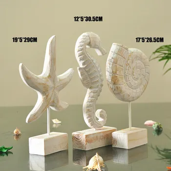 NOOLIM mai Nou Stil Mediteranean Artizanat din Lemn Stea de mare, Scoica Hipocampus Sculptură în Lemn Marin Decor Acasă