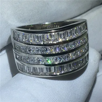 De lux inel argint 925 forma de T AAAAA Cubic Zirconia de Logodna Nunta Trupa Inele pentru femei barbati Petrecere Bijuterii