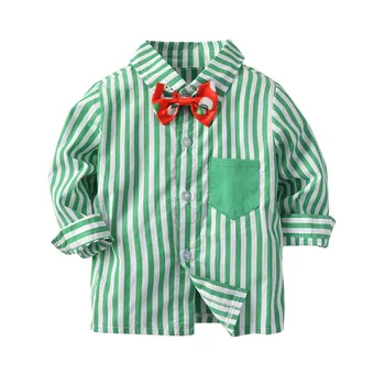 Primavara Toamna pentru Copii Îmbrăcăminte pentru Băieți Rosu Verde cu Dungi camasa Cu Cravata Camasa cu Maneca Lunga