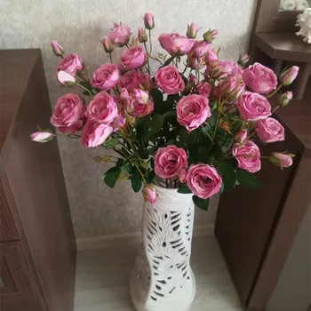 10buc Trandafiri Artificiale șase capete alb/roz/violet/portocaliu/roșu Culoare Rose floare de tulpini florale Nunta