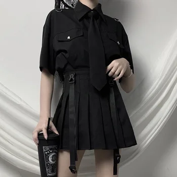 Goth Fată Bluza 2020 Noua Moda De Vara Jk Lega Maneca Scurta Bluza Vrac Harajuku Punk Grunge Stilul Streetwear Negru Femme