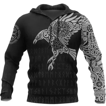 Viking Corbul de Tatuaj 3D Imprimate Barbati Hanorace Retro Moda Harajuku Hanorac Toamna Hanorac Casual streetwear hoodie