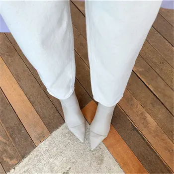 HziriP Alb Lăptos Chic Glezna-Lungime Cruce Pantaloni 2020 Femeie Casual Solidă Talie Mare Streetwear Înaltă Calitate Blugi Denim Pantaloni