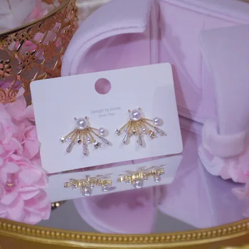 Japoneză și Coreea Bijuterii Delicate 14K Aur Adevărat AAA Zircon Cercei Stud pentru Femei Elegant Pearl Cercei