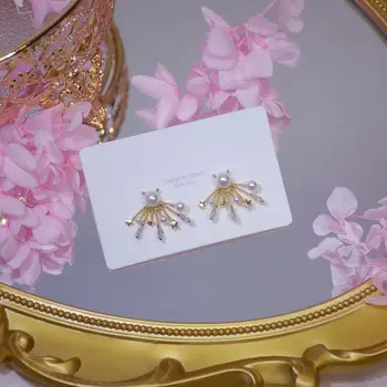 Japoneză și Coreea Bijuterii Delicate 14K Aur Adevărat AAA Zircon Cercei Stud pentru Femei Elegant Pearl Cercei