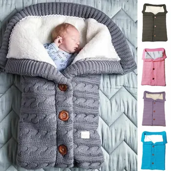 Nou-născut Copilul Pătură Croșetat Tricot de Toamna Iarna cald Cald Înfășa Folie de Sac de Dormit 0-12 luni