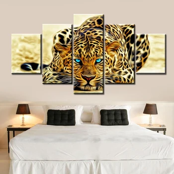 5 Panouri Digitale HD Print Leopard Vizionarea de Prada Animalelor Abstracte Pictura in Ulei pe Panza, Arta de Perete de Imagine pentru Camera de zi Canapea