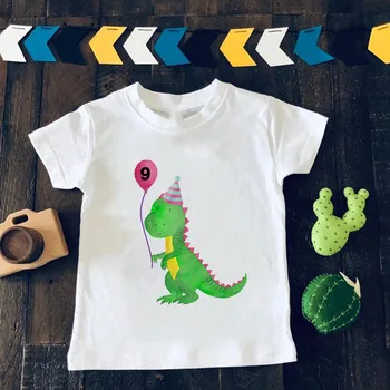 Băieții de Desene animate Dinosaur Ziua Tricou Copii Dino Imprimare Tricou Copii la mulți ani Dinozaur Numărul 1~9 T-shirt Rapid de Transport maritim
