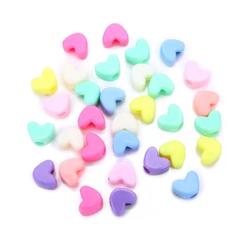 Sauvoo 100buc/multe Culori Amestecate Dragoste în Formă de Inimă Acrilice Margele Spacer 12x9mm Plastic, Rășină Pastelate Farmecul Șirag de mărgele pentru Bijuterii DIY Face