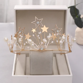 Diademe De Aur Și Coroane Perle Stele Nunta Accesorii De Par Pentru Regina Printesa Petrecere De Cristal Diadema Femei La Modă De Păr Bijuterii
