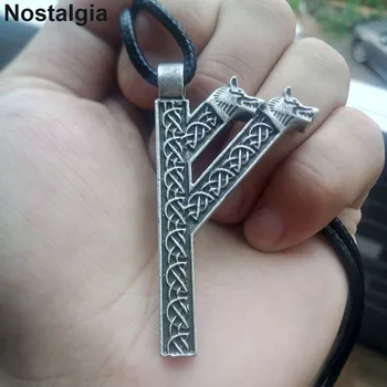 Viking Lup Amuleta Runic Runa Fehu Nordici Talisman Irlandez Noduri Bijuterii Goth Barbati Colier