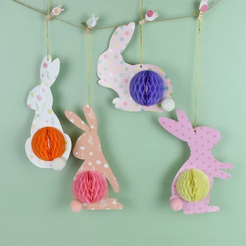 4buc de Paști Fagure de miere Iepuri Agățat Decoratiuni de Paste Hârtie Bunny Bile Pandantive Copii de Ziua Copilului Duș Petrecere de Nunta Decor