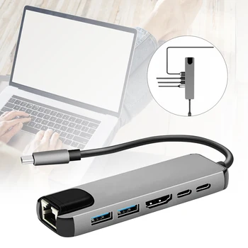 USB-C Hub-ul Portabil Multi-port 6-în-1 de Tip C Adaptor cu 4K HDMI, RJ45 Ethernet Lan pentru Nintendo Comutator de Tip C Hub Adaptor