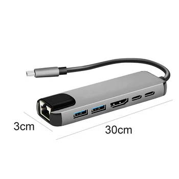 USB-C Hub-ul Portabil Multi-port 6-în-1 de Tip C Adaptor cu 4K HDMI, RJ45 Ethernet Lan pentru Nintendo Comutator de Tip C Hub Adaptor